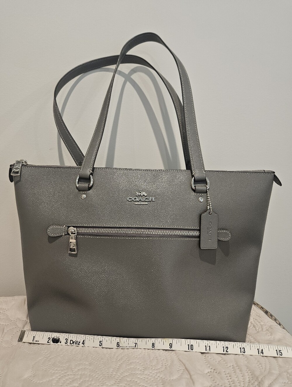 Coach Zip Tote in Grey Crossgrain Leather